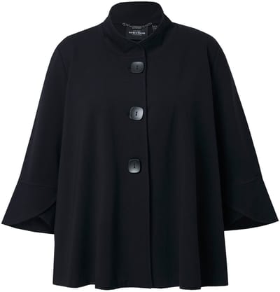 Ulla Popken - Dames - Punto sweatvest wijde A-lijn opstaande kraag 3/4-mouwen - Zwart - Maat 50+