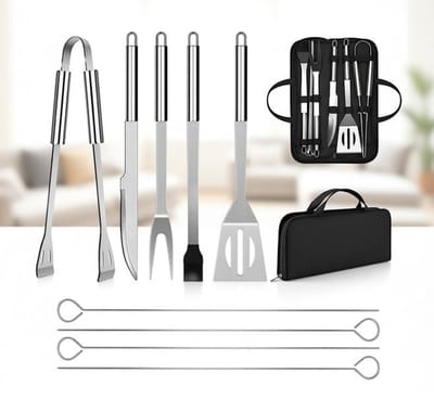 Maison Elara BBQ kookgerei set 9-delig – professionele barbecue-accessoires van roestvrijstaal met opbergtas