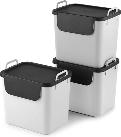 Afvalscheidingssysteem Set van 3 Afvalscheidingssysteem 30 l voor de keuken, kunststof (PP gerecycleerd), wit, 3 x 30 l (39,8 x 29,8 x 50,1 cm)