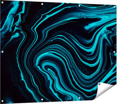 Gards Tuinposter Abstracte Kunst - Aqua Blauw met Zwart - 120x90 cm - Tuindoek - Tuindecoratie - Wanddecoratie buiten - Tuinschilderij