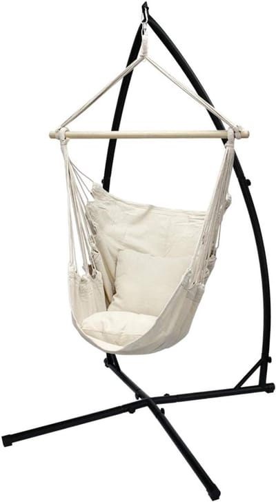 Hangstoel met frame - Schommelstoel buiten - Ontspannen in tuin - Zonder plafondmontage - 210 cm hoog - Beige