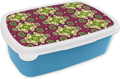 Broodtrommel Blauw - Lunchbox - Brooddoos - Patroon - Versiering - Groen - 18x12x6 cm - Kinderen - Jongen