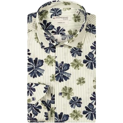 Giordano Overhemd Maggiore Poplin Flower Stripes Fantasy Semi Cutaway Collar Apple Green-Multi / male
