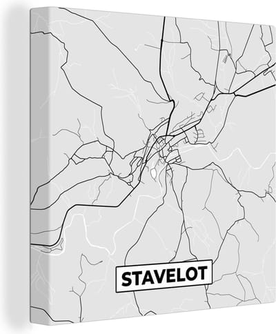 Canvas Schilderij Stadskaart – Zwart Wit - Kaart – Stavelot – België – Plattegrond - 20x20 cm - Wanddecoratie