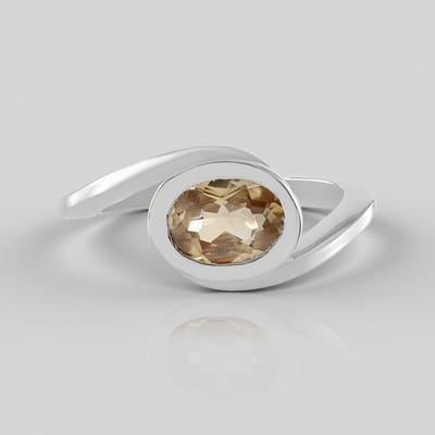 Cavill - Zilveren ring met Mandarijn Zirkoon 1,514 ct - 925 Sterling Zilver Platina Verguld - Ovaal Briljant - Elegant Tijdloos Design - Maat 16-20