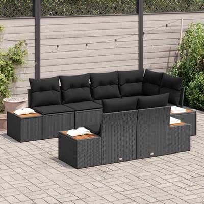 vidaXL - Tuinbank - Set - 7 - st - 7-Aantal - zitplaatsen - Zwart - Polyrattan