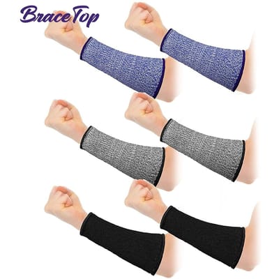 Bracetop 3 Paires Manches Résistantes aux Coupures Sortie de Bras 5 Manches de Protection Bras Anti-Coupure Protection Sûre Poignet Anti-Couteau