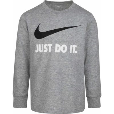 Nike Kinder-T-shirt met lange mouwen en 'Just Do It'-swoosh (Donkergrijs)