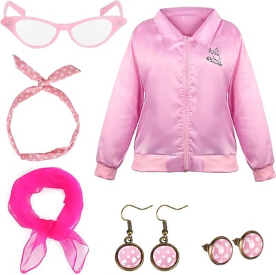 Roze dames verkleedoutfit - jaren 50 jurk, stijlvolle accessoires en kostuum voor vrouwen, perfect voor feesten en thema-avonden