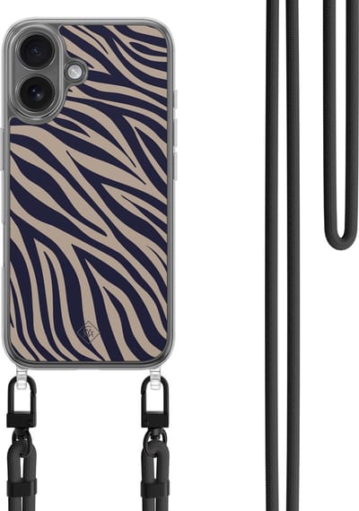 Casimoda® hoesje met koord - Geschikt voor iPhone 16 - Wavy Twist - Afneembaar koord - TPU/polycarbonaat - Blauw