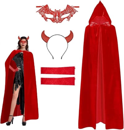 Halloween Kostuum Set voor Vrouwen - Duivels en Vampiers met Premium Accessoires en Cape voor Feestjes