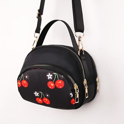 Chique Crossbody Tas Veelzijdige Bloemen Crossbody Tas voor Dames Nylon met Verstelbare Riem Ritssluiting en Meerdere Vakken black