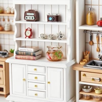 1/12 Poppenhuis Miniatuur Kast Set met Accessoires - Houten Boekenplank voor Diverse Scènes