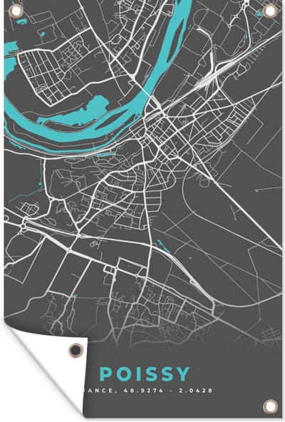 Muurdecoratie Poissy - Stadskaart - Kaart - Plattegrond - Frankrijk - 120x180 cm - Tuinposter - Tuindoek