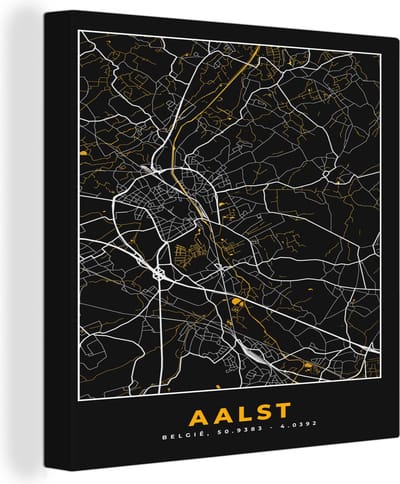 Canvas Schilderij Aalst - Goud - Stadskaart - Plattegrond - Kaart - 20x20 cm - Wanddecoratie