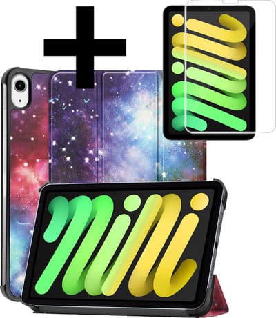 Hoes - Geschikt voor Apple iPad Mini 7 (2024) - 8.3 inch - 7e Generatie - Met Screenprotector - Trifold Bookcase - Hard Cover - Hardcover Book Case - Tablet Hoesje - Galaxy