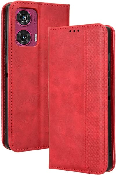 Coverup Hoesje - Geschikt voor Motorola Edge 50 Fusion Hoesje - Coverup Vintage Style Book Case - Rood