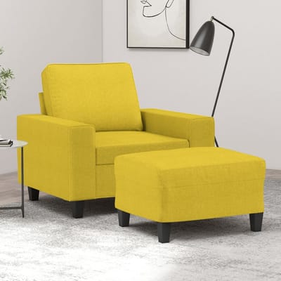vidaXL - Fauteuil - met - voetenbank - 60 - cm - stof - lichtgeel