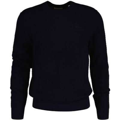 Gant Trui Textured Cotton Merino Crew Neck Avond Blauw / male