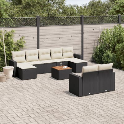 vidaXL - 10-delige - Loungeset - met - kussens - poly - rattan - zwart