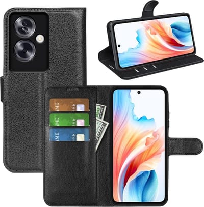 Geschikt voor Oppo A79 5G - Premium Lederen Portemonnee Hoesje - Kaarthouder - Magnetische Gesp - Zwart