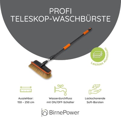 Autowasborstel - Reinigingsborstel - Voertuig reinigen - Zachte borstelharen - 110-180 cm - Grijs