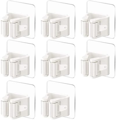 Allecto - Bezemhouder - Wandmontage - Zelfklevend - Wit - Dweilhouder