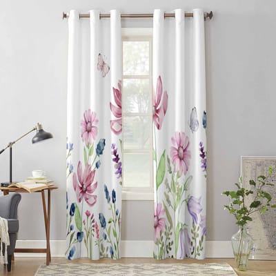 Zomerplanten Bloemen Vlinders Raamgordijnen voor Woonkamer Slaapkamer Gordijn Modern Keuken Jaloezieën Draperieën Gordijnen 135W x 115H(cm) x1