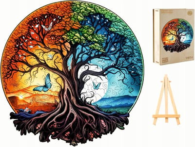Houten Puzzel Levensboom - Jigsaw Hout - Ontspannende Hobby - Unieke Dierenvormige Stukjes - 33.3 x 34 cm - Multicolor