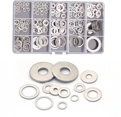 Dailygoods- Sluitringen Set 260 Stuks - Roestvrij Staal 304 - 15 Maten M3-M20 - Platte Sluitringen - Corrosiebestendig - PP-doos - Ringetjes