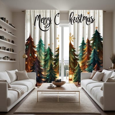 2 pièces HD numérique vert cravate sapin de Noël jungle rideau de neige décoration style décoration salon chambre à coucher tringle cur W52H63inchW132H160cm black