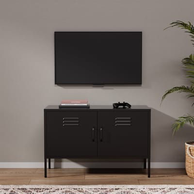 Lendo Online TV Meubel - TV kast - Dressoir voor woonkamer - Industriële Kast met verstelbare planken - Industrieel - Kasten - 100x40x65 cm (LxBxH) -Gepoedercoat staal - Metaal - Zwart