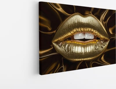 Saammp Canvas Schilderij - Vrouw - Goude lippen - abstract - 30x20 - Foto op canvas - Wanddecoratie - Muurdecoratie Woonkamer - Slaapkamer decoratie - Canvas Print