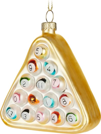 BRUBAKER Biljartballen, met de hand beschilderde kerstbal van glas, 9,5 cm, kleurrijke boombal, biljartballen, grappige kerstdecoratie, mondgeblazen kerstboomversiering, figuurtje, grappige