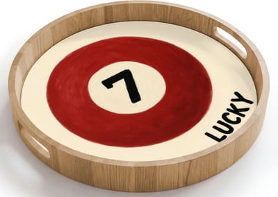Dienblad rond 40x40 cm - Schootdienblad hout - Cirkel - Zeven - Lucky - Rood - Borrelplank rechthoek - Plateau houten dienbladen