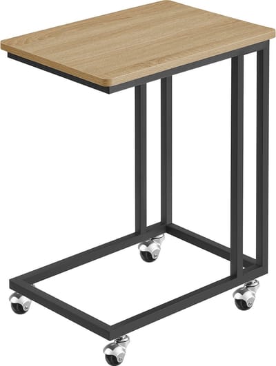 Bijzettafel op Wielen - SONOMA - Industriële Stijl, Stalen Frame, Kleur: Eiken Sonoma en Zwart, Voor Woonkamer of Slaapkamer, 60 x 50 x 35 cm