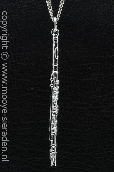 Zilveren Dwarsfluit groot ketting hanger