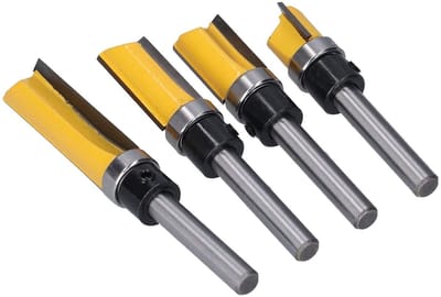 Flush Trim Frees - Houtbewerking Bits - Precisie Houtsneden - 4-delige Set - 1/4 Inch Schacht - Metaal