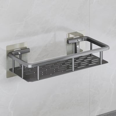 Étagère d'accessoires de salle de bain, organisateur sans perceuse, support de rangement de douche, espace mural en aluminium, porte-shampoing de toilette, étagères gris