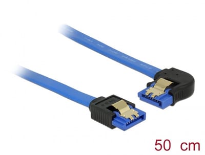 Delock Cable SATA 6 Gb/s receptacle straight > SATA receptacle left angled 50 cm blue with gold clips