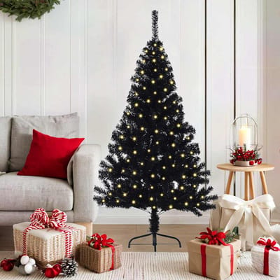 vidaXL - Kunststof - Voorverlichte - Kerstboom - met - 150 - LED - Zwart - 150 - cm - PVC