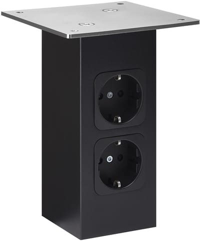 SOTECH Barconsole recht met contactdozen (70 x 70 mm, hoogte 170 mm, 30 kg draagvermogen, zwart) Baliehouder voor houten of glazen bladen