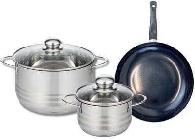 Set van 1 Koekenpan 24 cm en 2 kookpotten 16 en 24 cm Elo Prima Glanzend