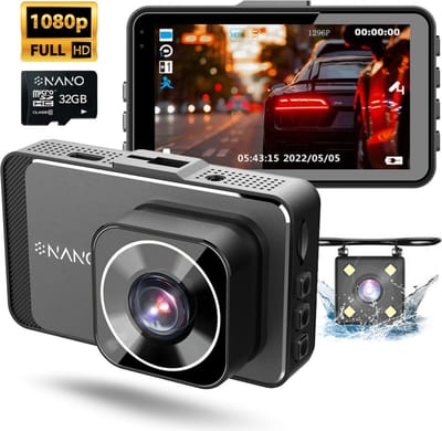 Nanocam M19 32gb dashcam voor auto met achter camera - Full HD + Vga resolutie - Parkeerbeveiliging - 32gb MicroSD - Zuignap en sticker houder - 170 graden kijkhoek - Nachtzicht - 3.0 inch IPS LCD scherm