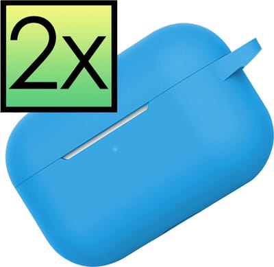Hoes - 2 Stuks - Geschikt voor Apple Airpods Pro - Siliconen Hoesje met Clip - Silicone Case Cover - Lichtblauw