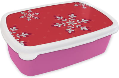 Broodtrommel Roze - Lunchbox - Brooddoos - Patronen - Kerst - Zilver - Planten - 18x12x6 cm - Kinderen - Meisje