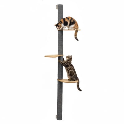 170 cm Wandkrabpaal met 3 Bamboe Planken - Katten Klimboom Sisal - Krabpaal met Muurbevestiging