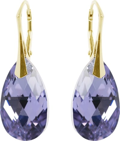DBD - Goud Vergulde Zilveren Oorbellen - Swarovski Kristal Elements - Druppel - Paars Lila - 22MM - Anti Allergisch