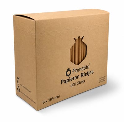 Pomebio papieren rietjes - kraft - 8x195 mm - doos à 500 stuks