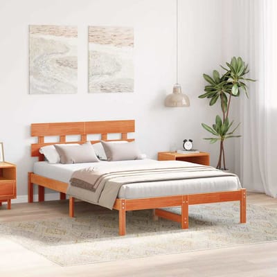 vidaXL - Bedframe - met - hoofdeinde - Bruin - 120 - x - 190 - cm - Massief - grenenhout